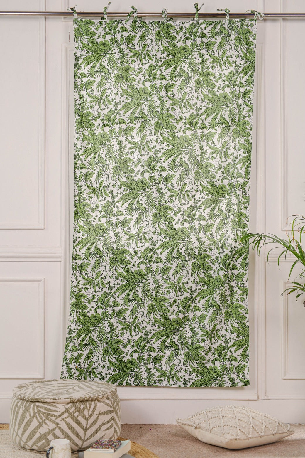 Green Floral Printed Curtain 1 Panel Set