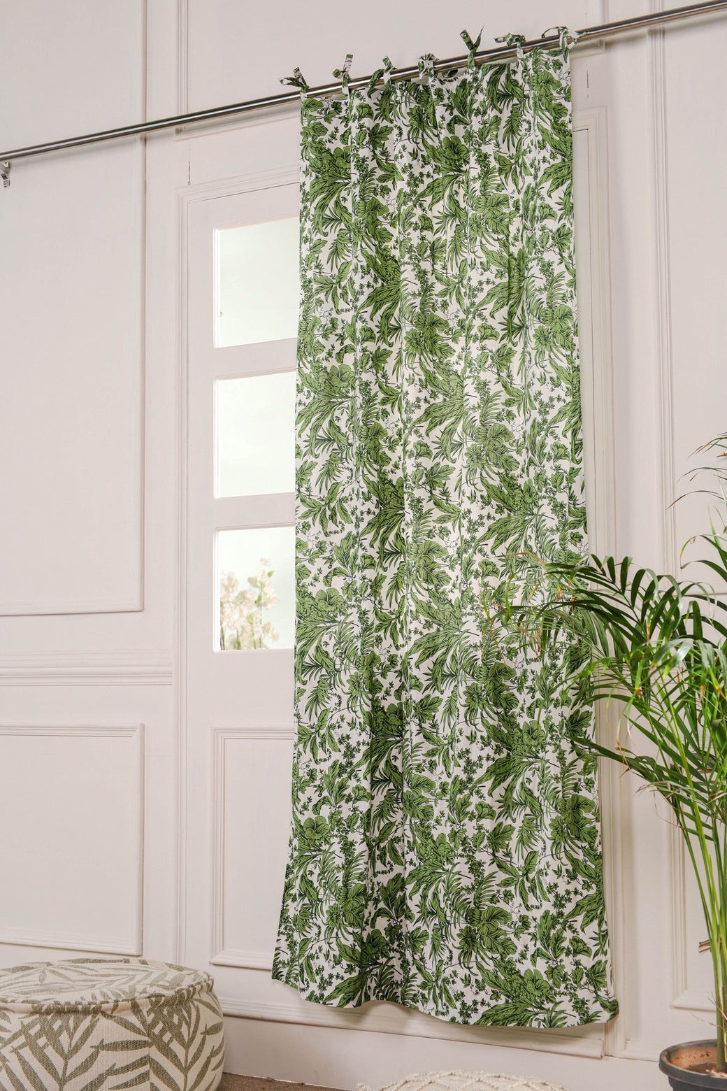 Green Floral Printed Curtain 1 Panel Set