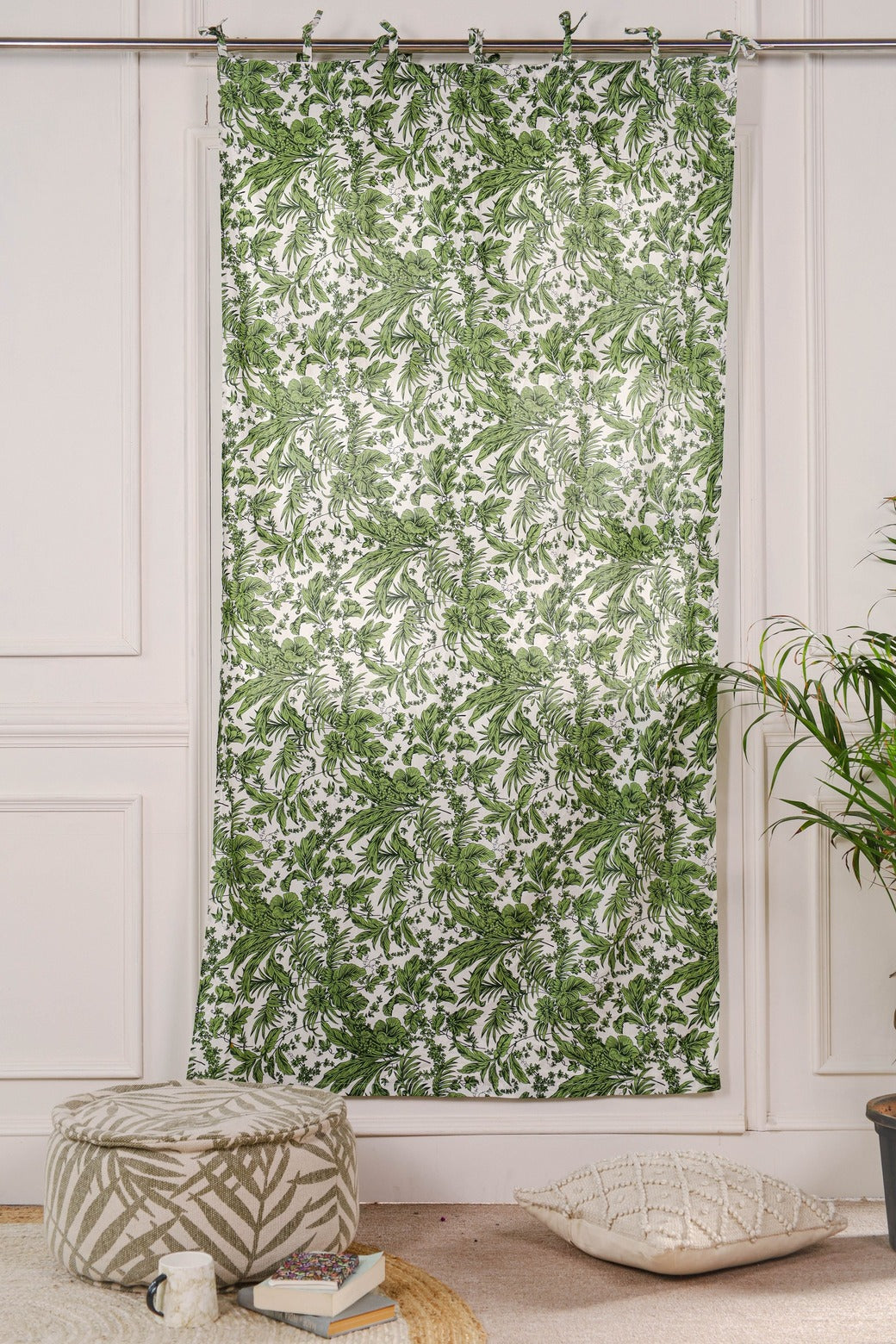 Green Floral Printed Curtain 1 Panel Set