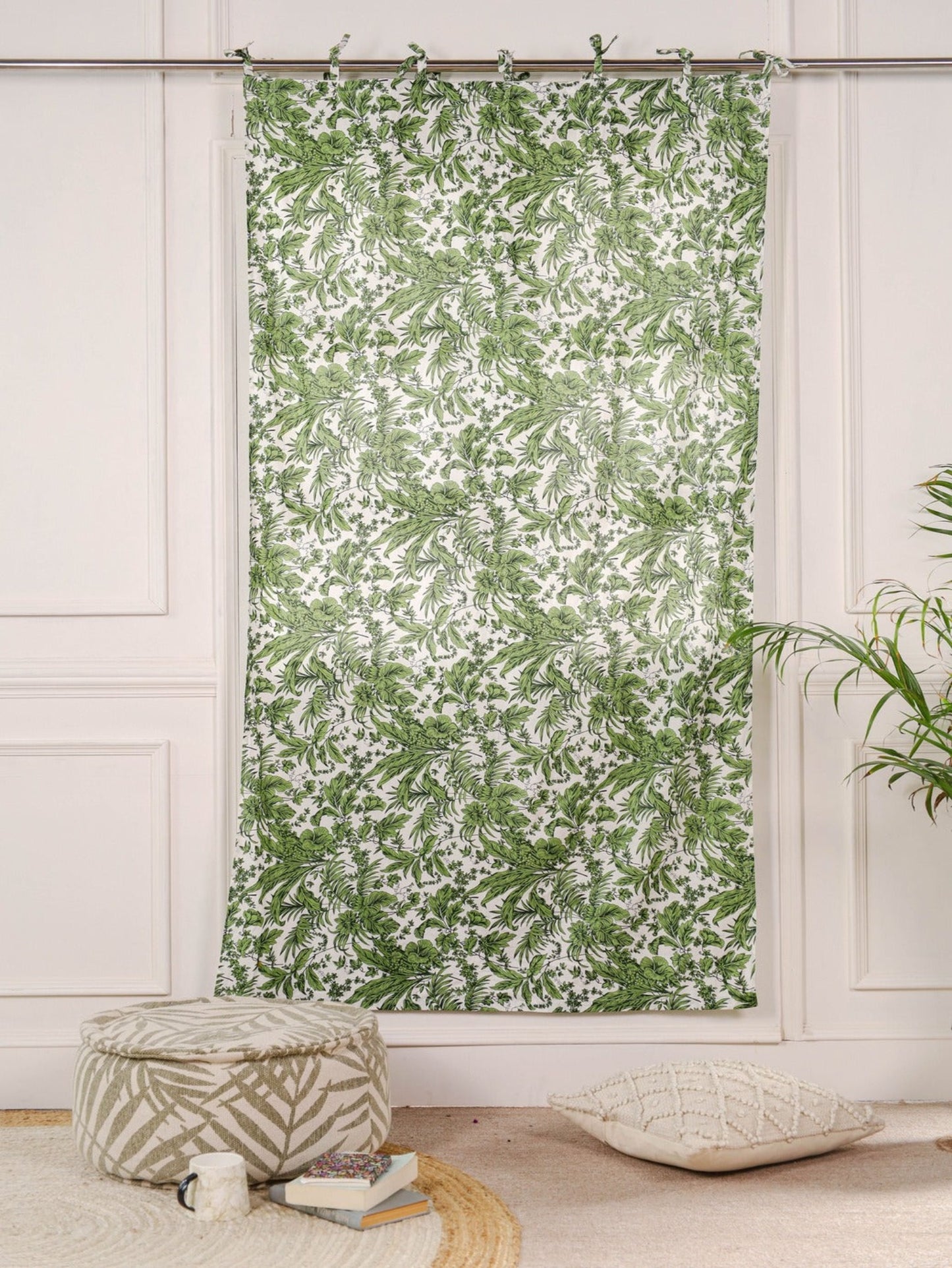 Green Floral Printed Curtain 1 Panel Set