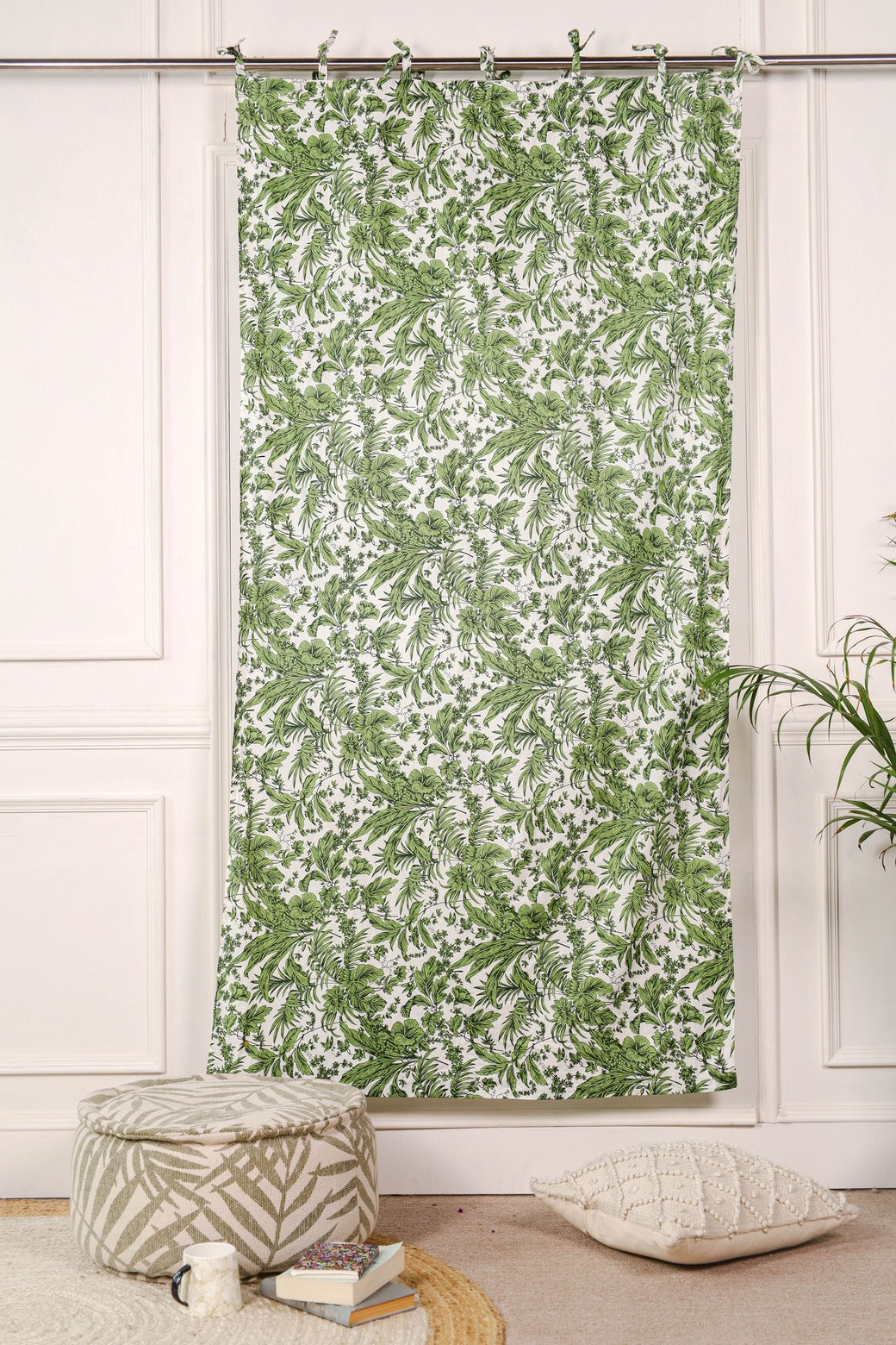 Green Floral Printed Curtain 1 Panel Set