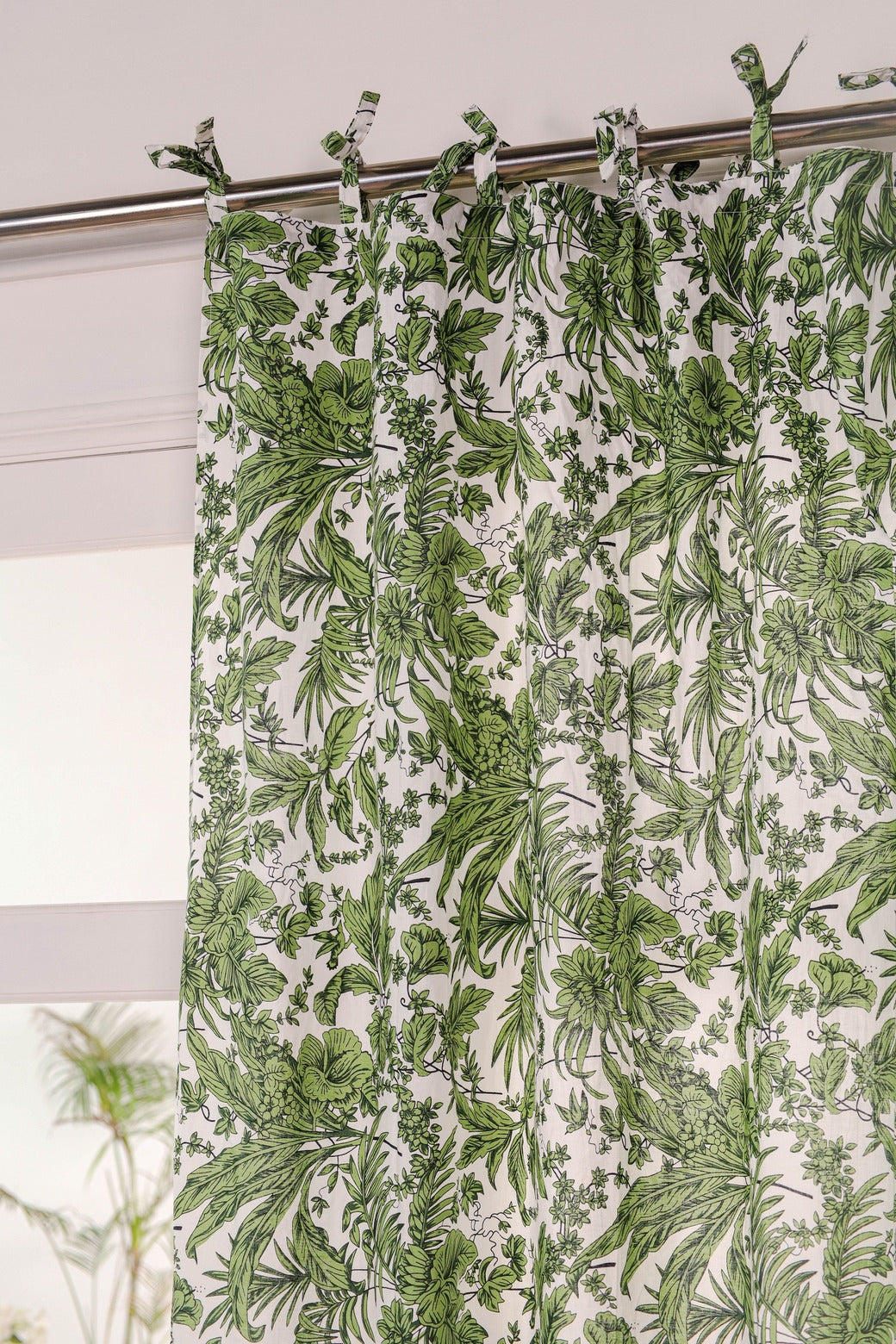 Green Floral Printed Curtain 1 Panel Set