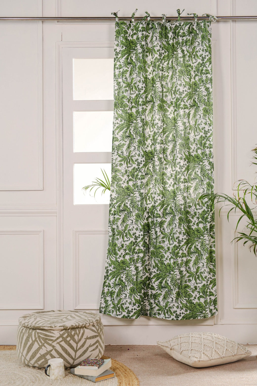 Green Floral Printed Curtain 1 Panel Set