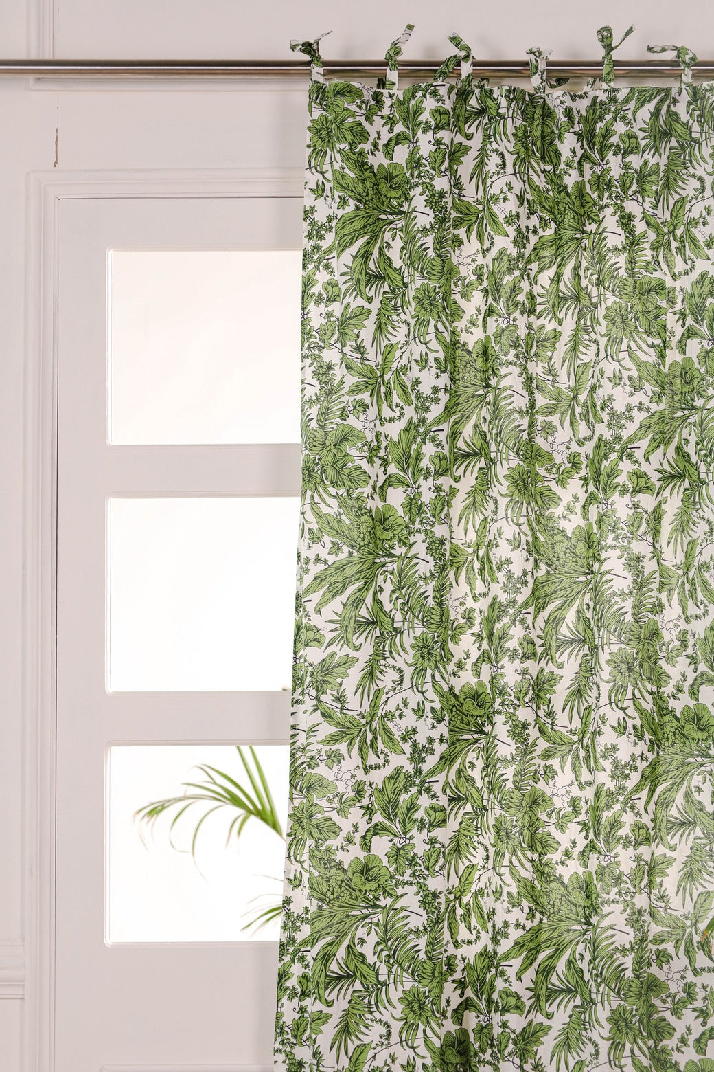 Green Floral Printed Curtain 1 Panel Set