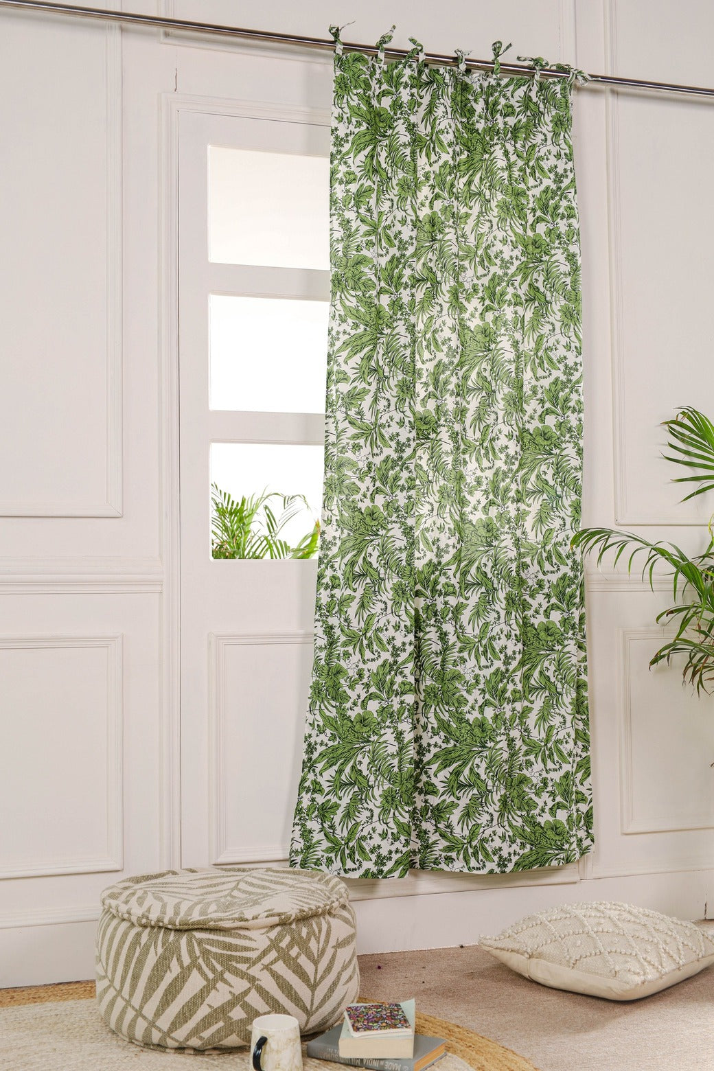 Green Floral Printed Curtain 1 Panel Set