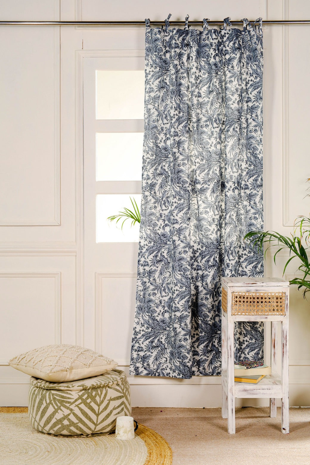 Handmade Light Floral Printed Curtain 1 Panel Set