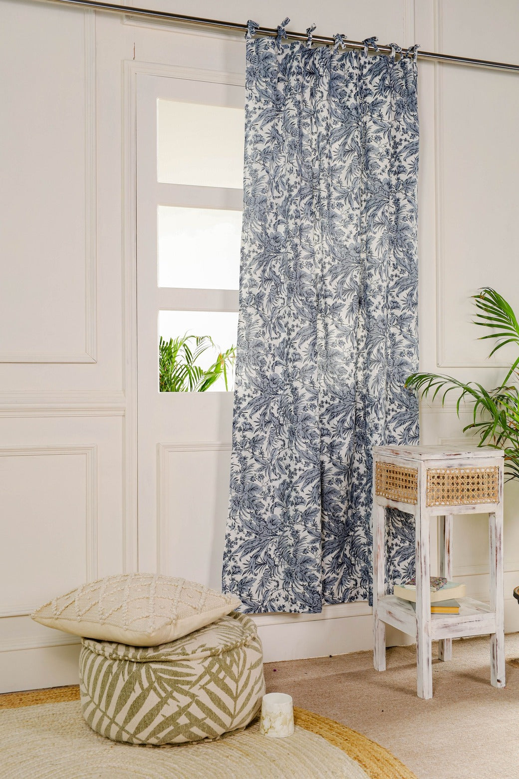 Handmade Light Floral Printed Curtain 1 Panel Set