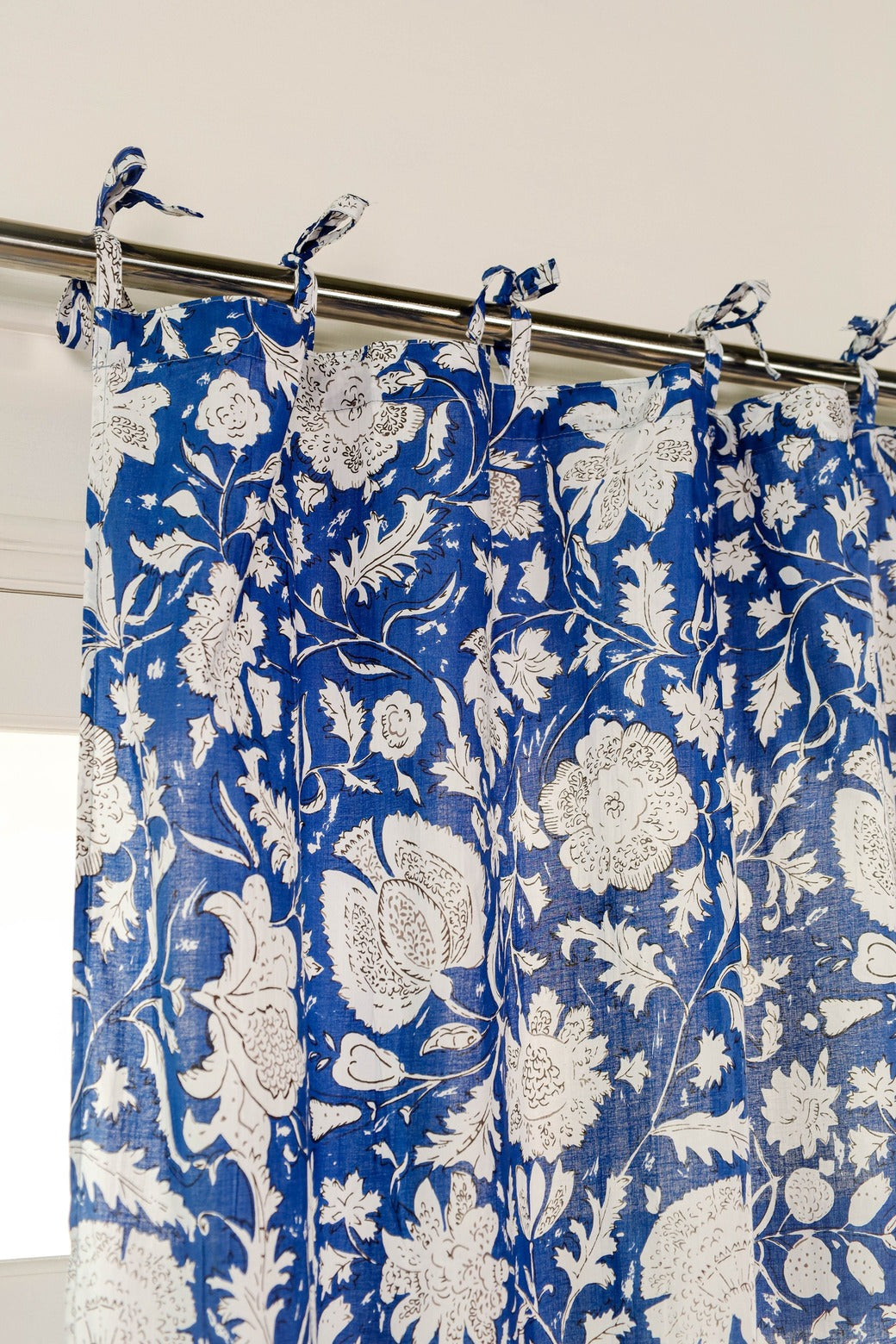 Blue and White Floral Printed Curtain - 1 Panel Set