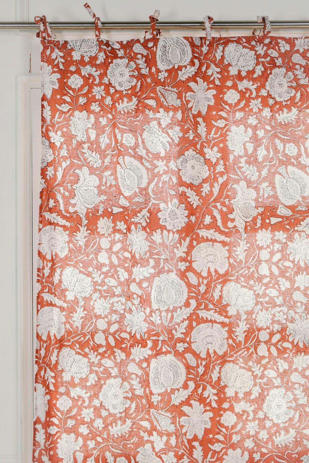 Orange and White Floral Printed Curtain 1 Panel Set