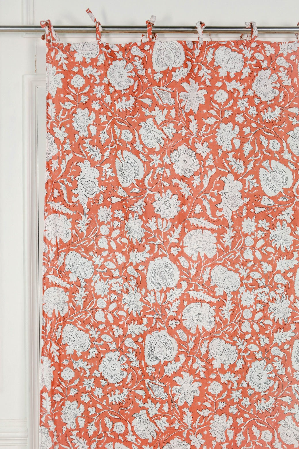 Orange and White Floral Printed Curtain 1 Panel Set