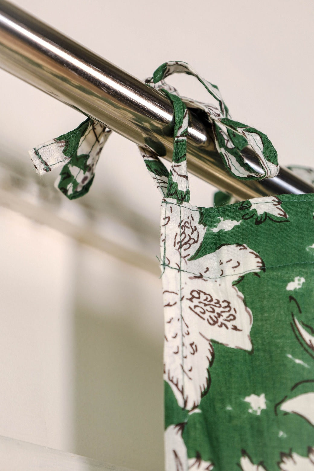 Green and White Floral Printed Curtain 1 Panel Set