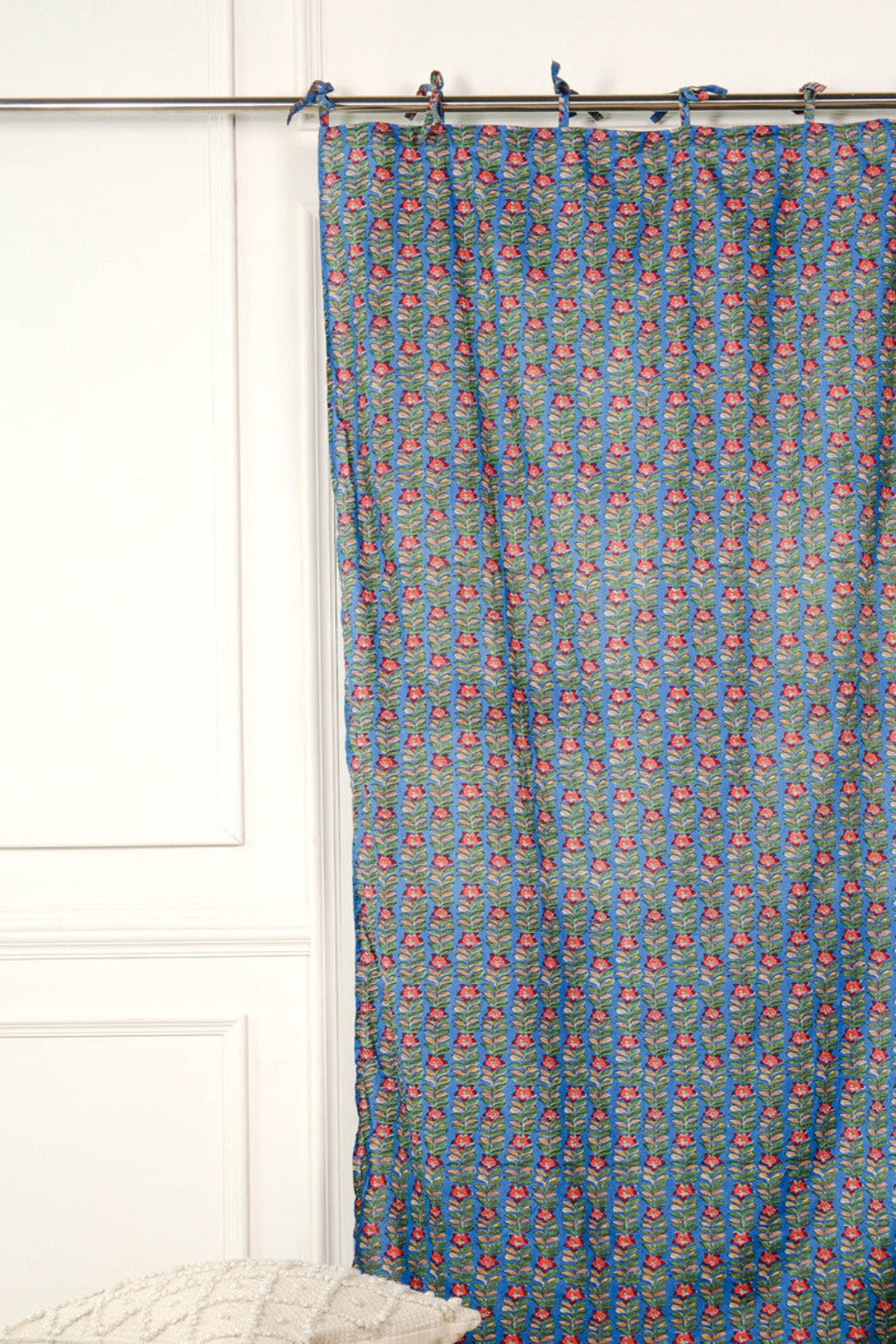 Deep Blue Ditsy Floral Printed Curtain
