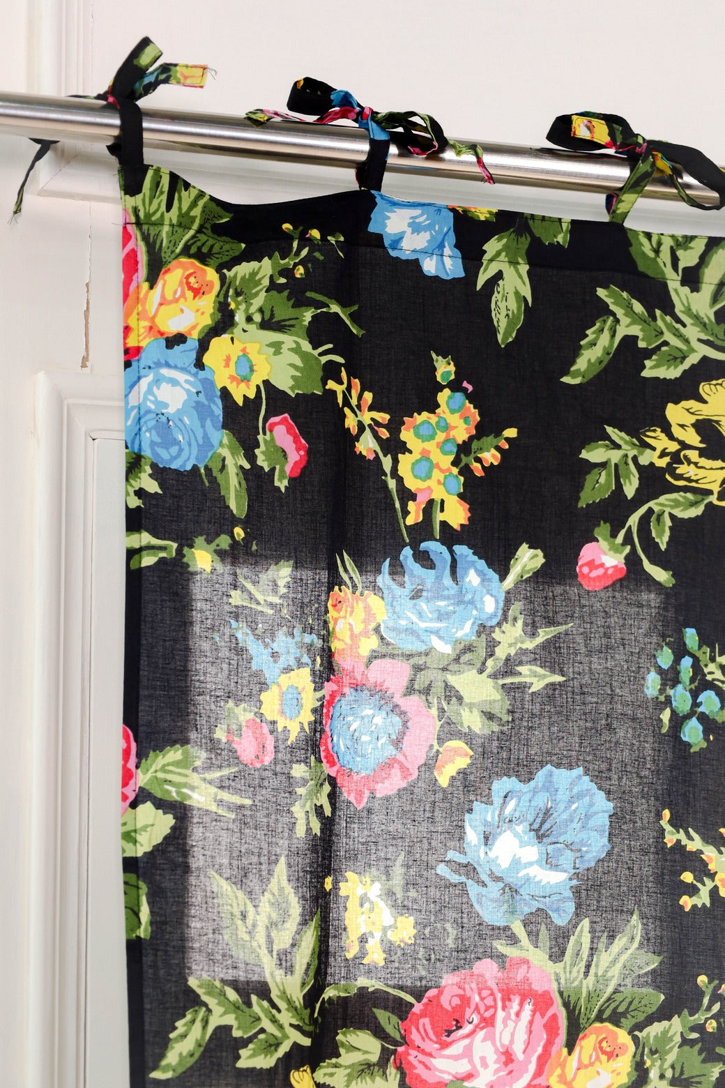 Black Color Floral Printed Curtain - 1 Panel Set