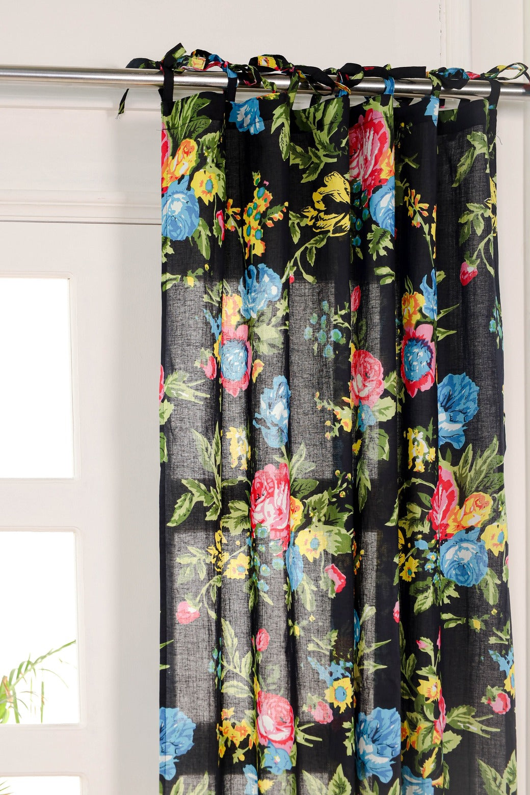 Black Color Floral Printed Curtain - 1 Panel Set