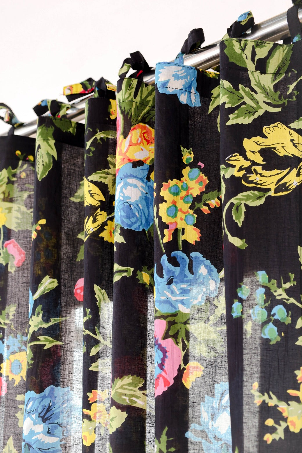 Black Color Floral Printed Curtain - 1 Panel Set