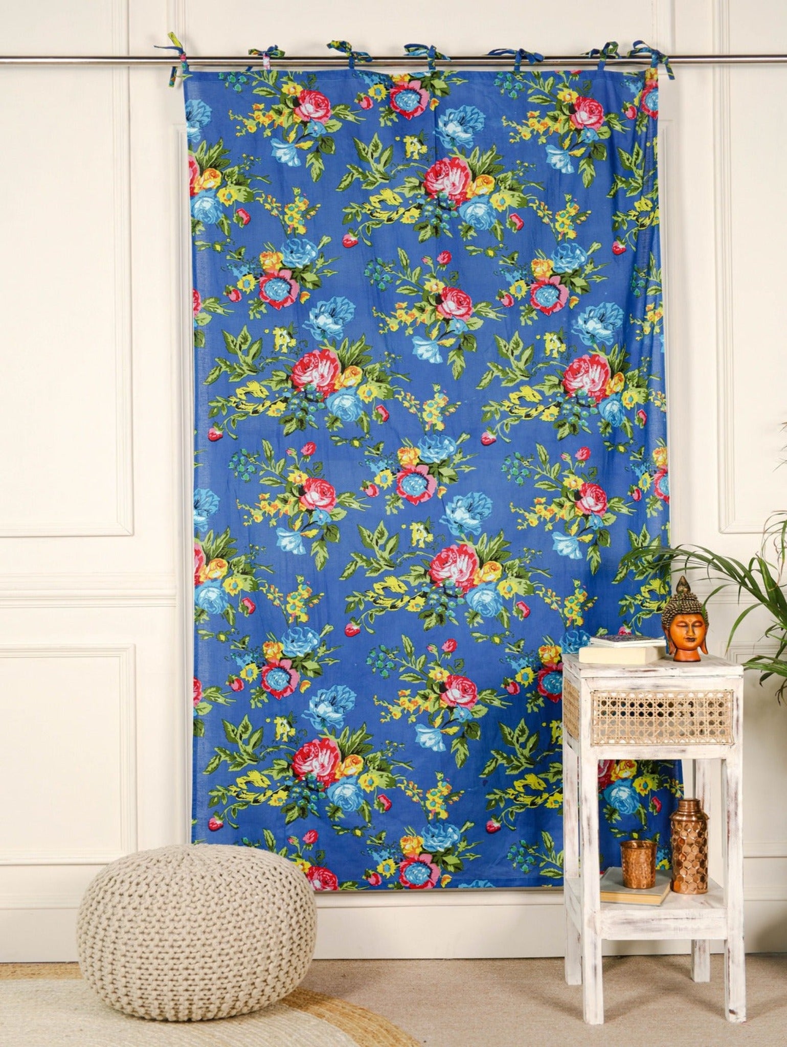 Blue Color Floral Printed Curtain - 1 Panel Set