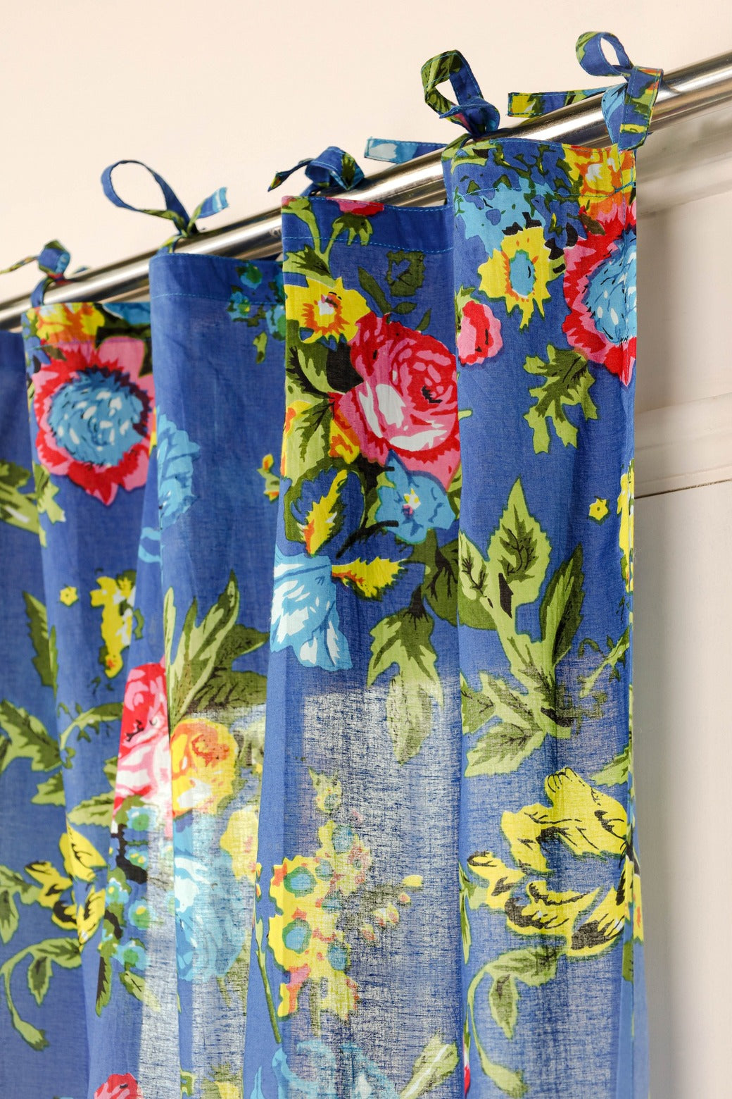 Blue Color Floral Printed Curtain - 1 Panel Set