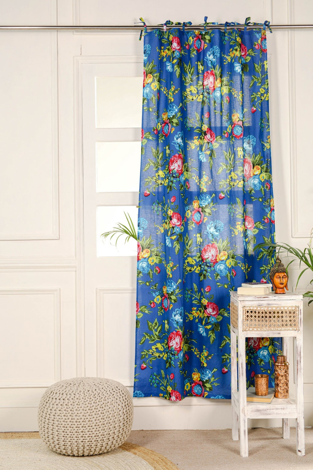 Blue Color Floral Printed Curtain - 1 Panel Set