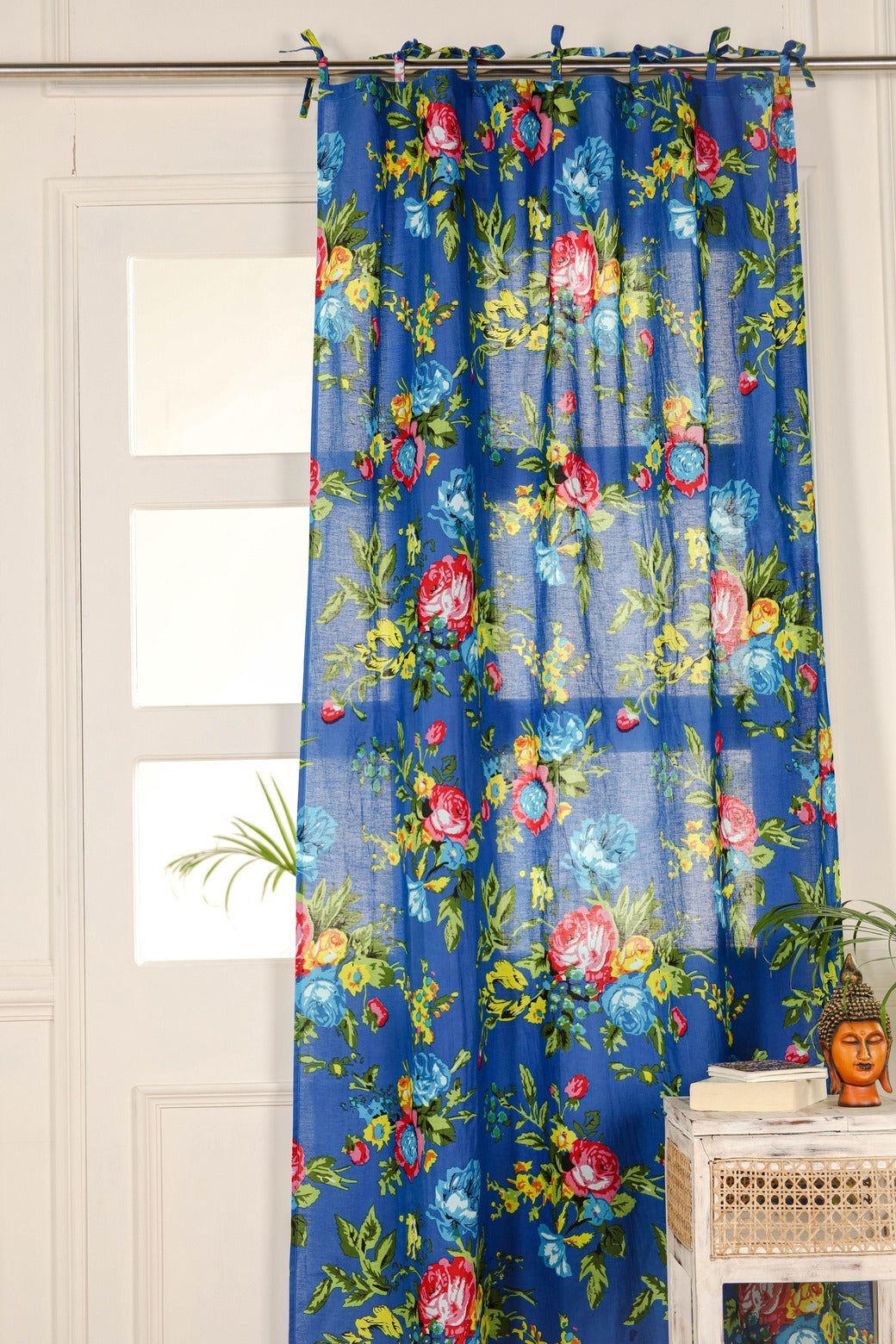 Blue Color Floral Printed Curtain - 1 Panel Set