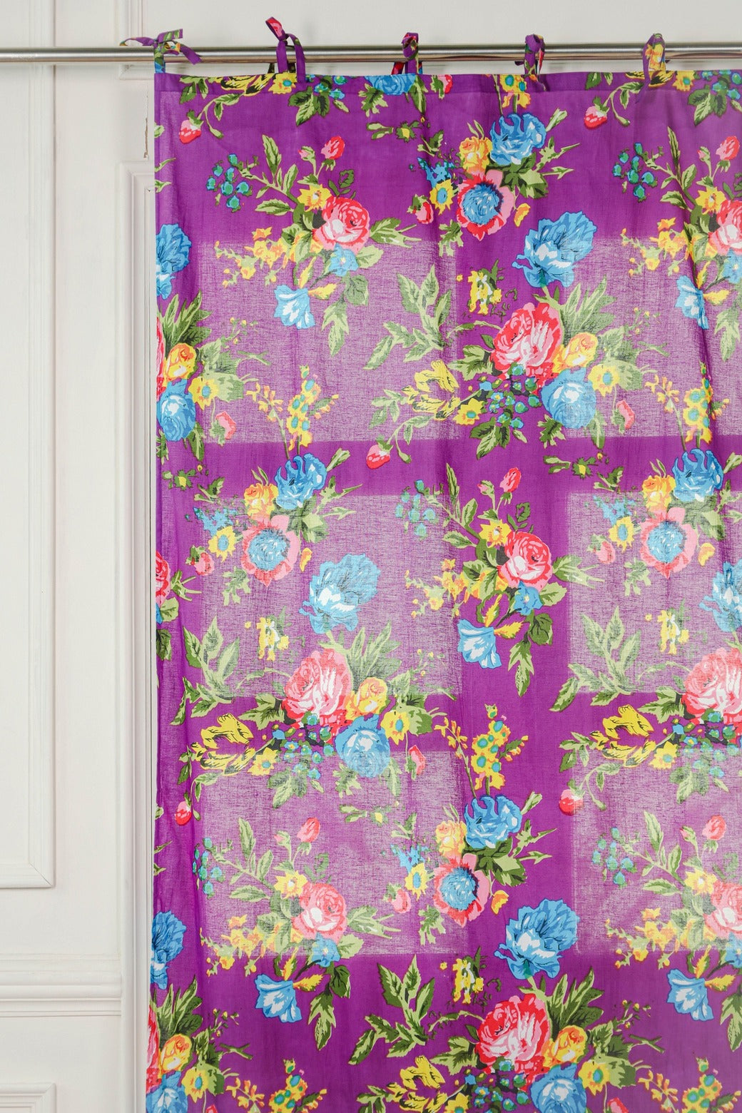 Purple Color Floral Printed Curtain 1 Panel Set