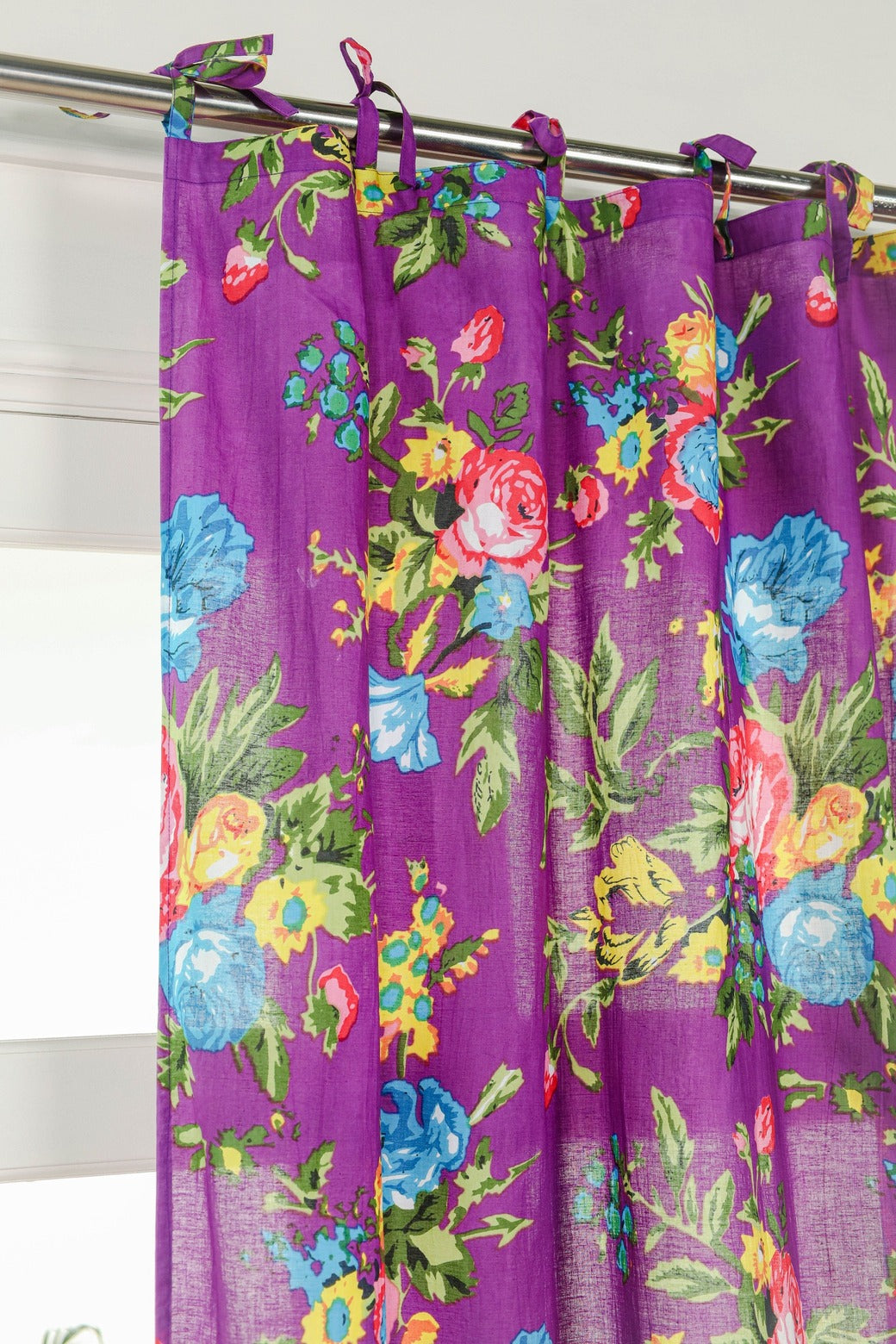 Purple Color Floral Printed Curtain 1 Panel Set