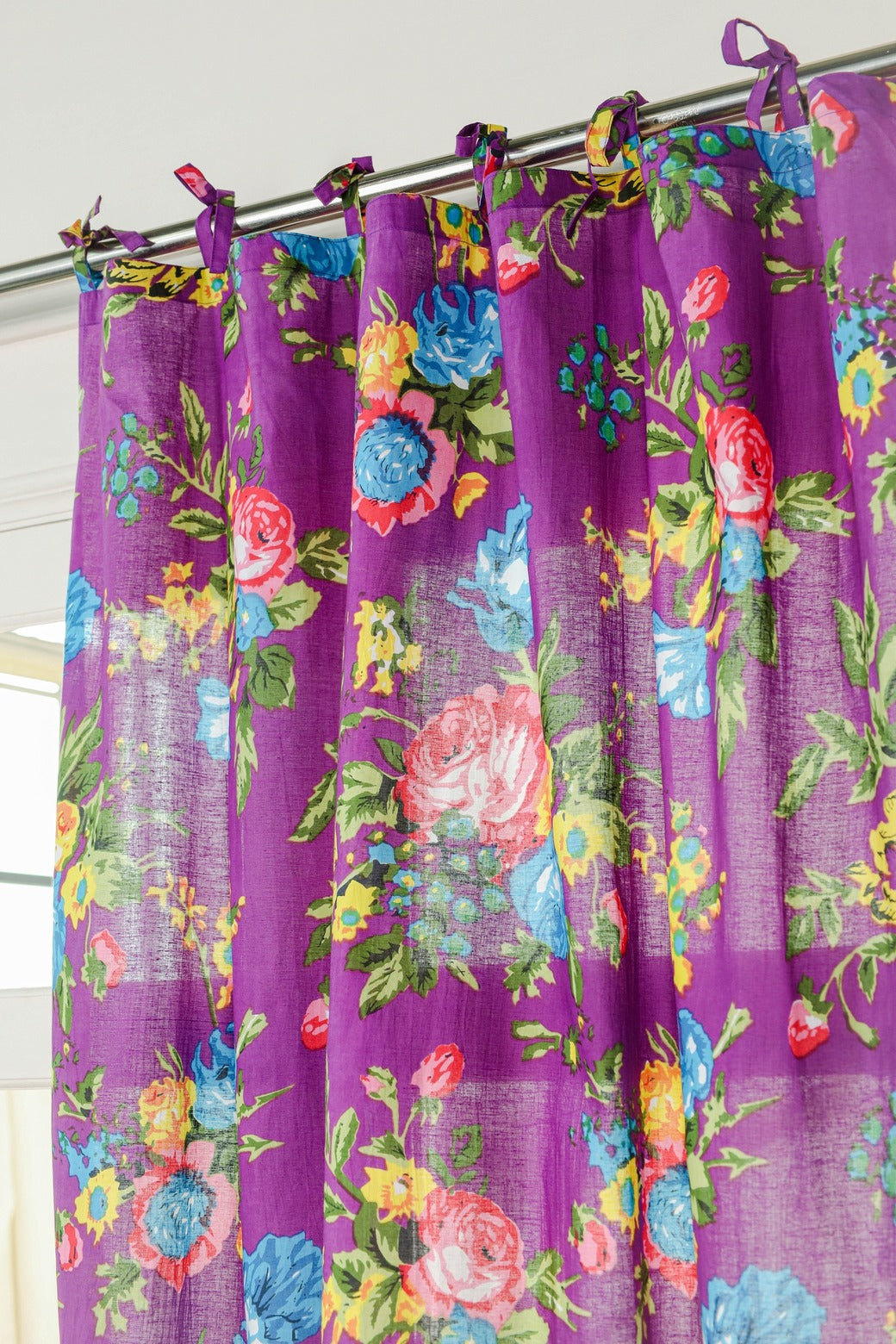 Purple Color Floral Printed Curtain 1 Panel Set