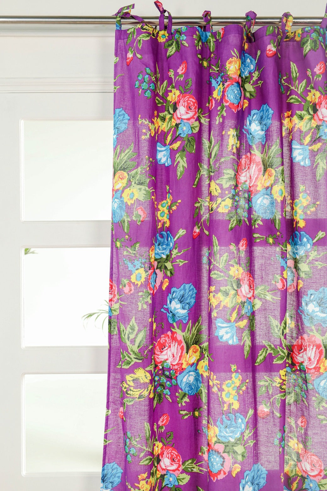 Purple Color Floral Printed Curtain 1 Panel Set