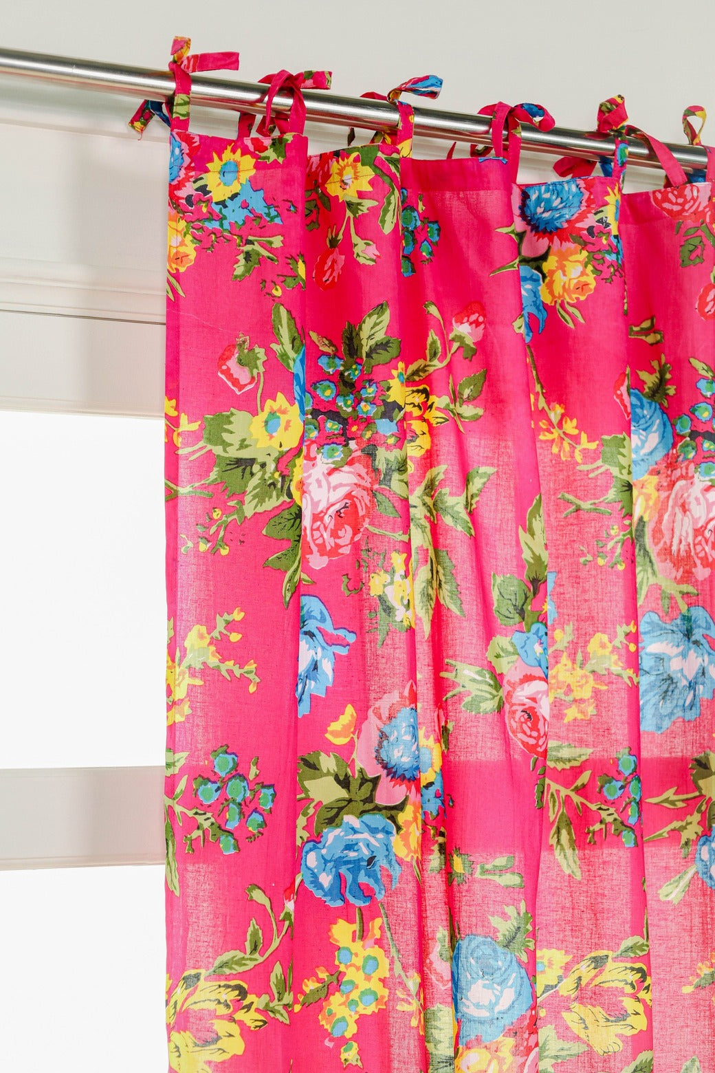 Red Color Floral Printed Curtain 1 Panel Set