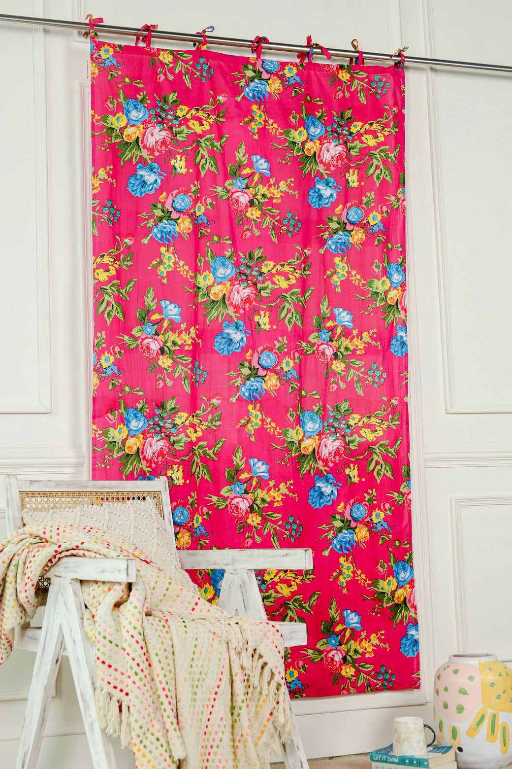 Red Color Floral Printed Curtain 1 Panel Set