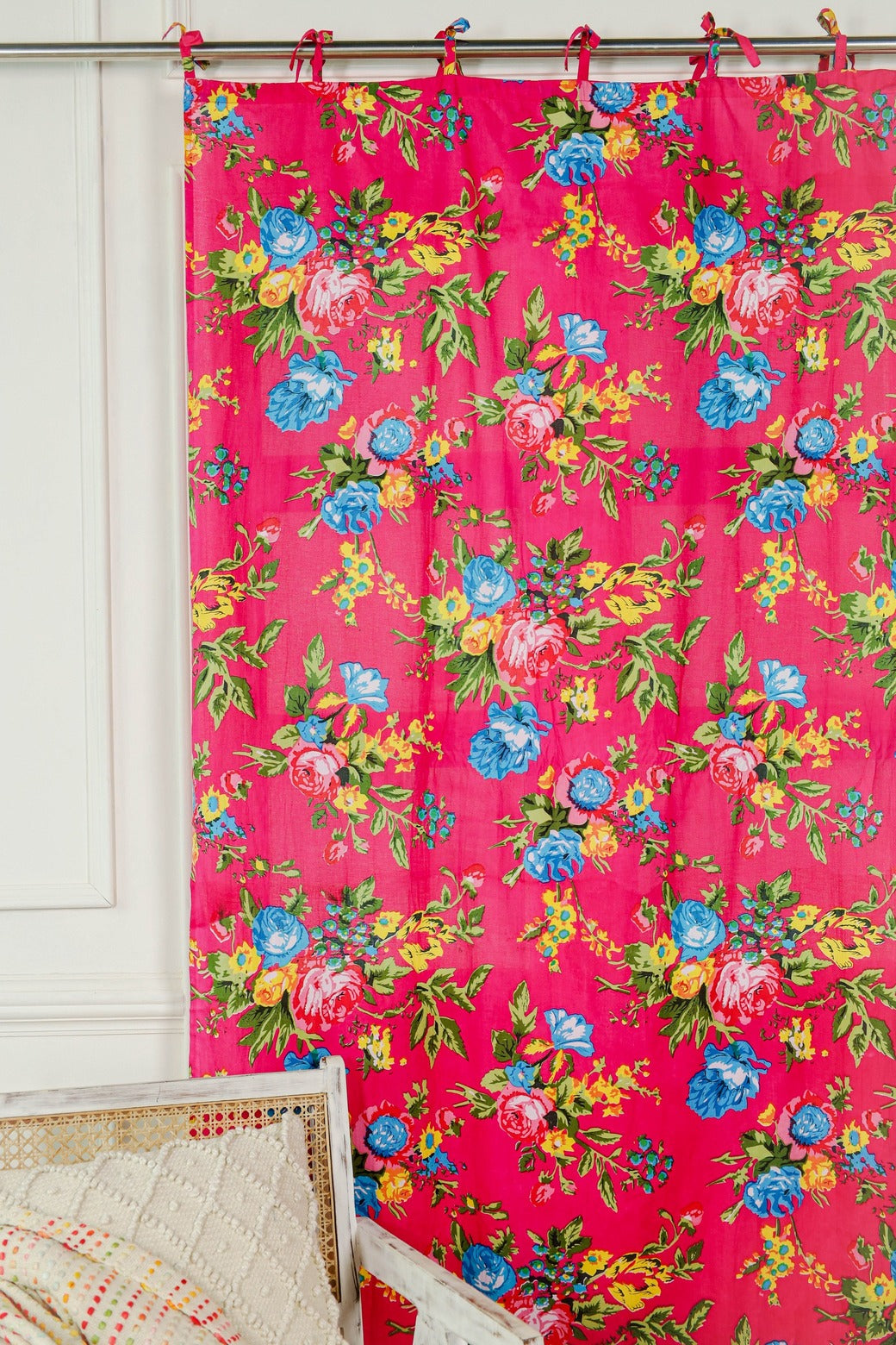 Red Color Floral Printed Curtain 1 Panel Set