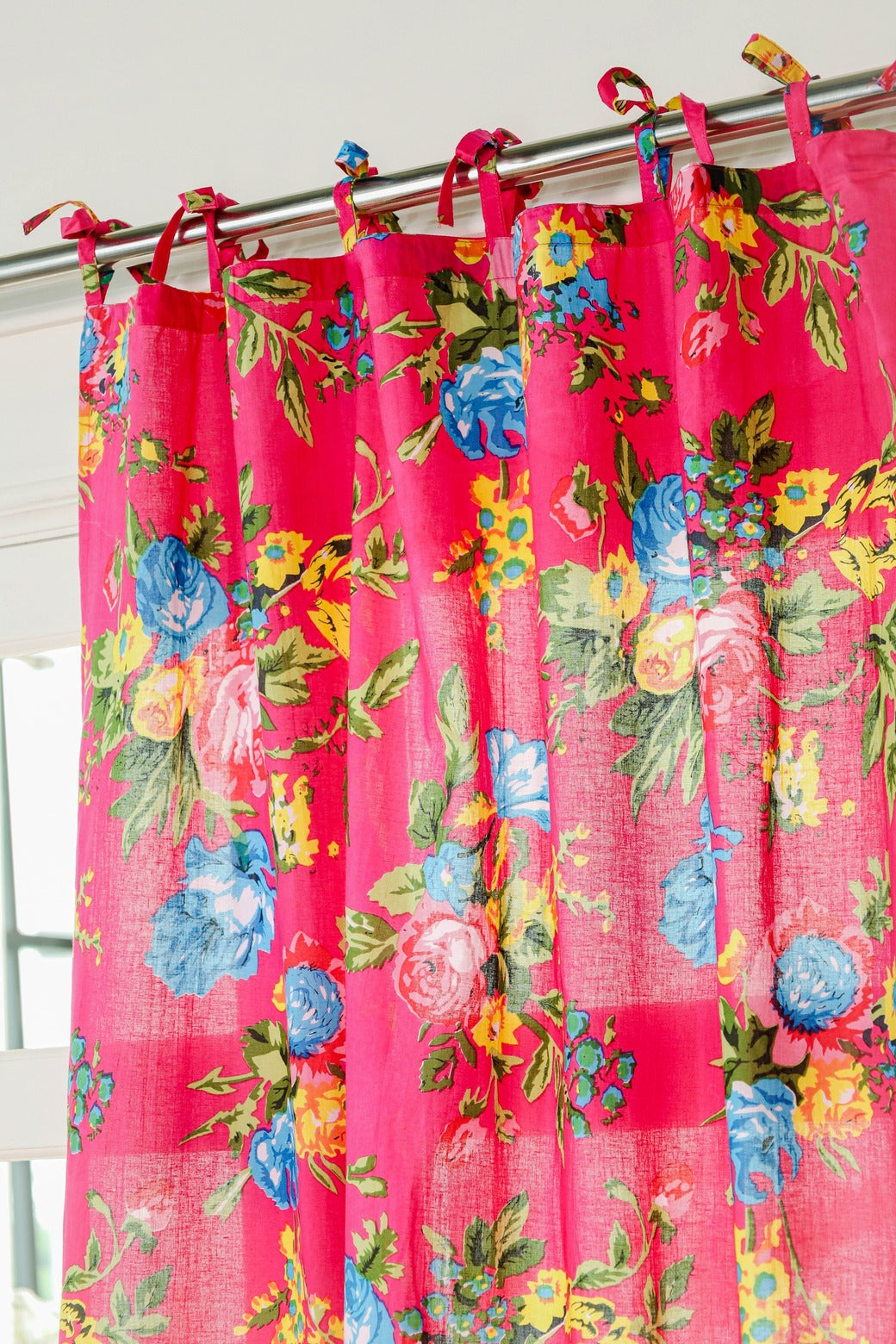 Red Color Floral Printed Curtain 1 Panel Set