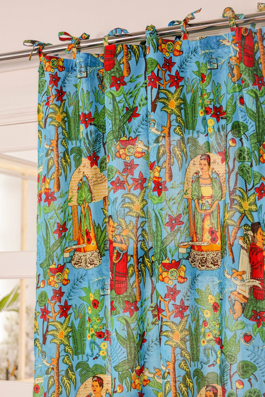 Green Frida Kantha Printed Curtain 1 Panel Set