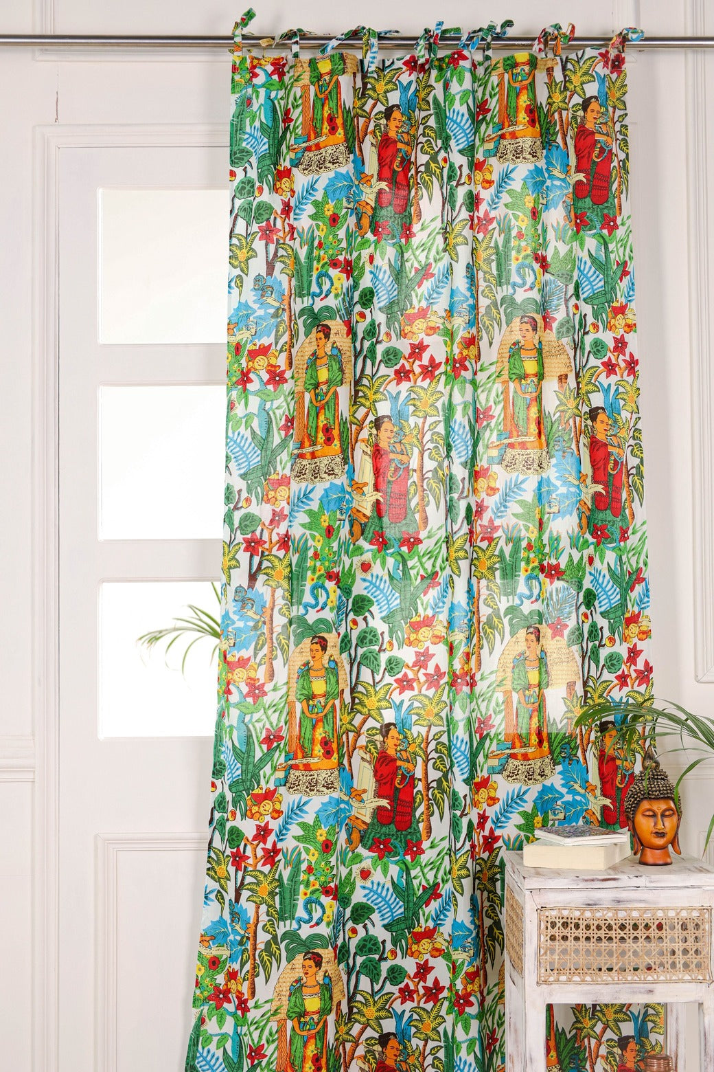 White Frida Khalo Printed Curtain - 1  Panel Set