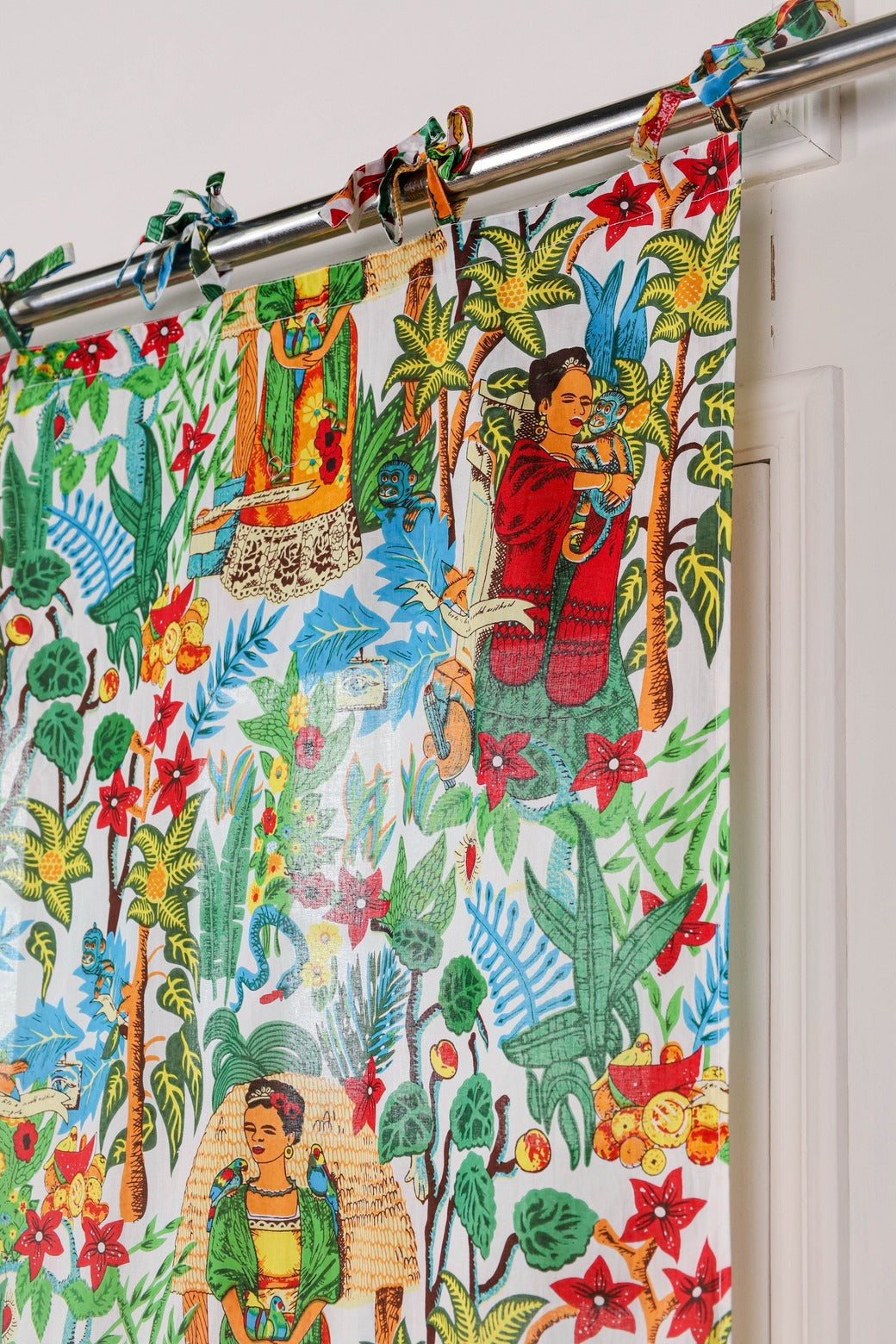 White Frida Khalo Printed Curtain - 1  Panel Set