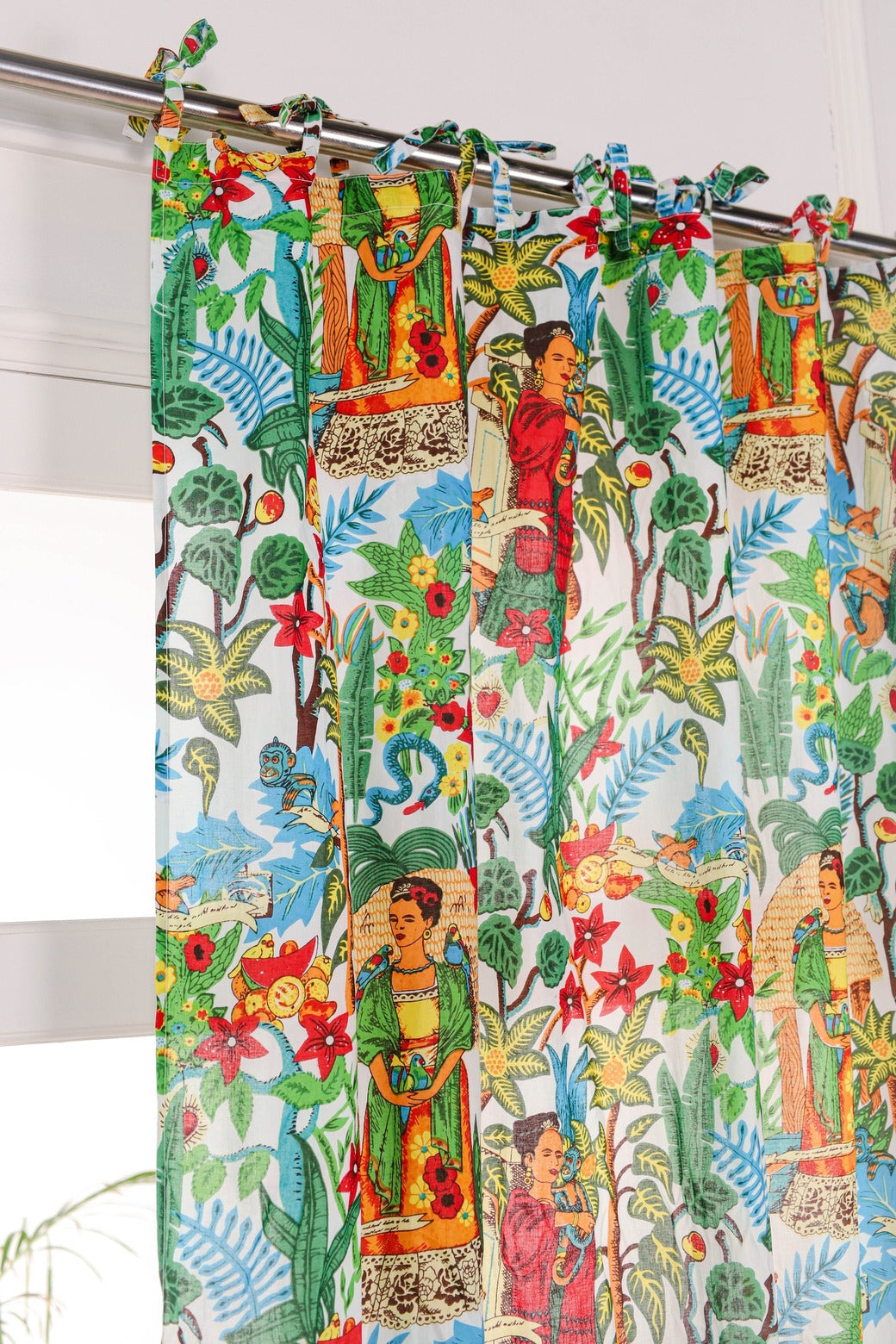 White Frida Khalo Printed Curtain - 1  Panel Set