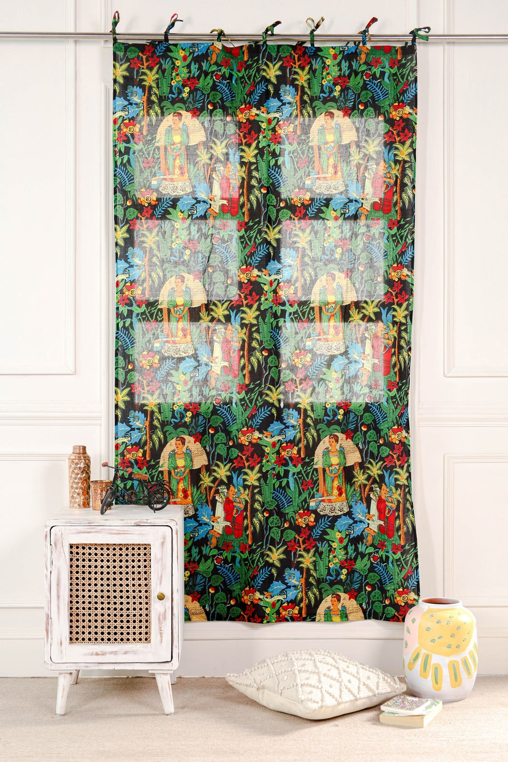 Black Frida Khalo Printed Curtain - 1 Panel Set