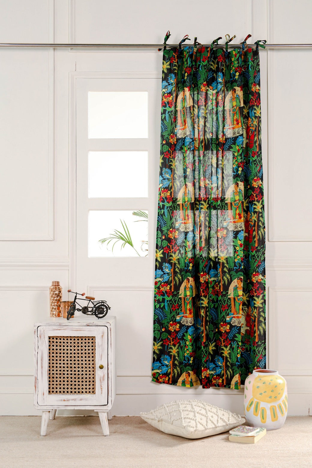 Black Frida Khalo Printed Curtain - 1 Panel Set