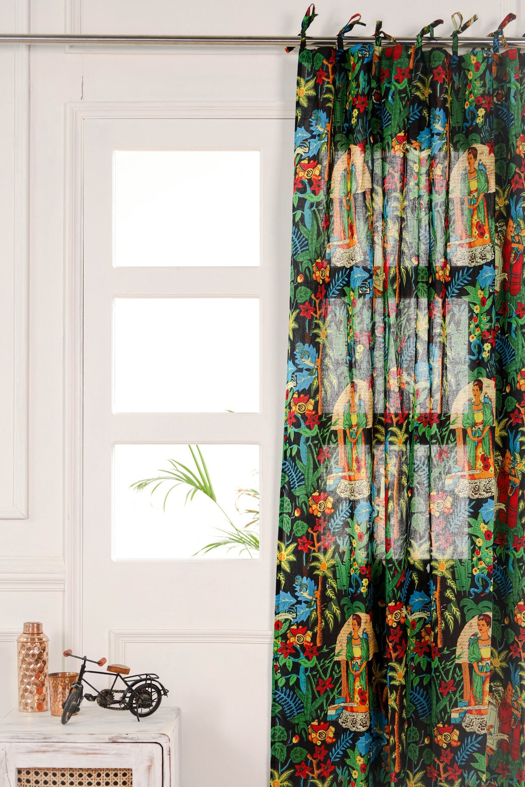 Black Frida Khalo Printed Curtain - 1 Panel Set