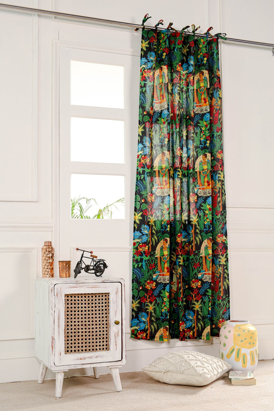 Black Frida Khalo Printed Curtain - 1 Panel Set