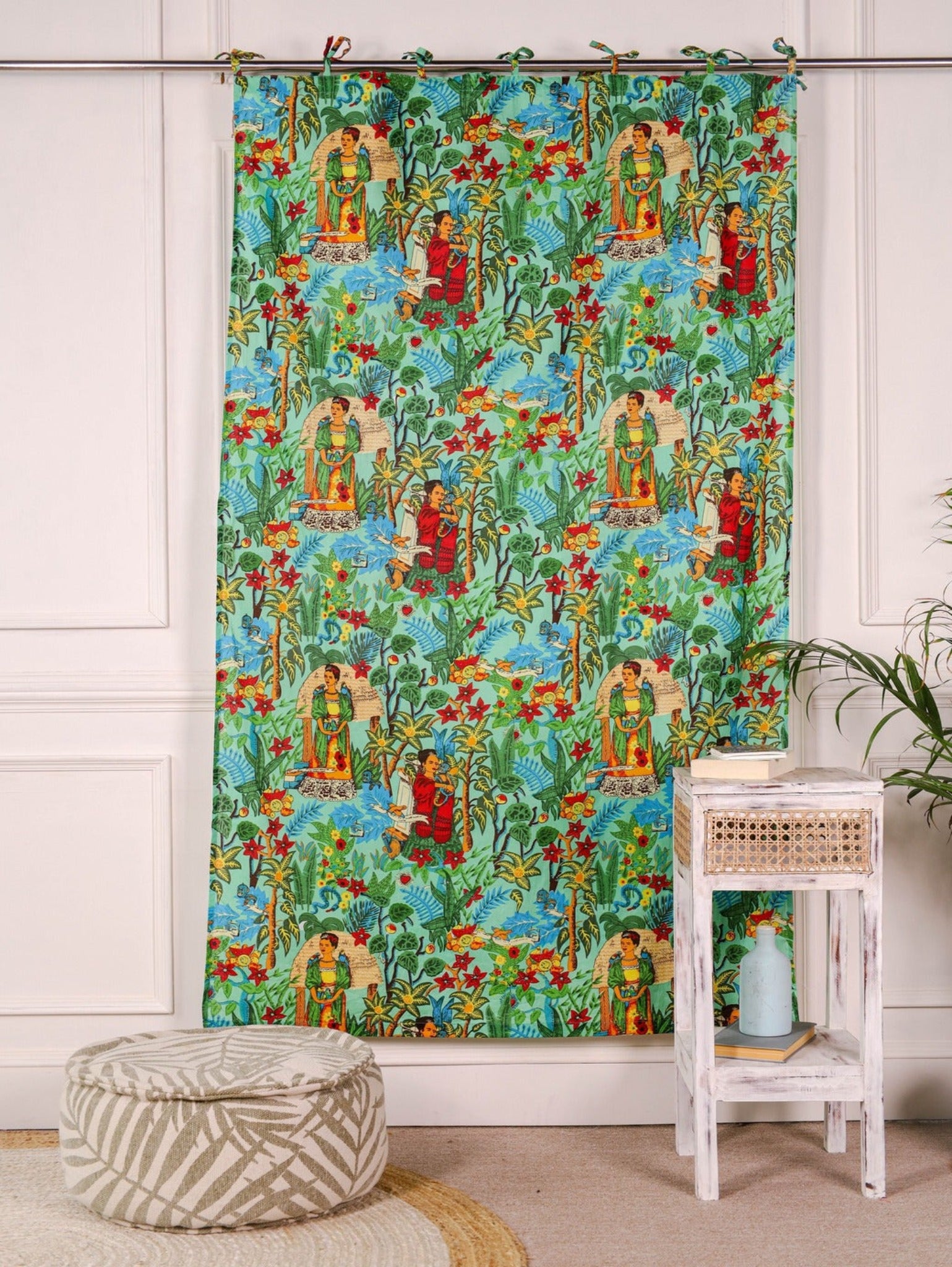 Green Frida Khalo Printed Curtain 1 Panel Set