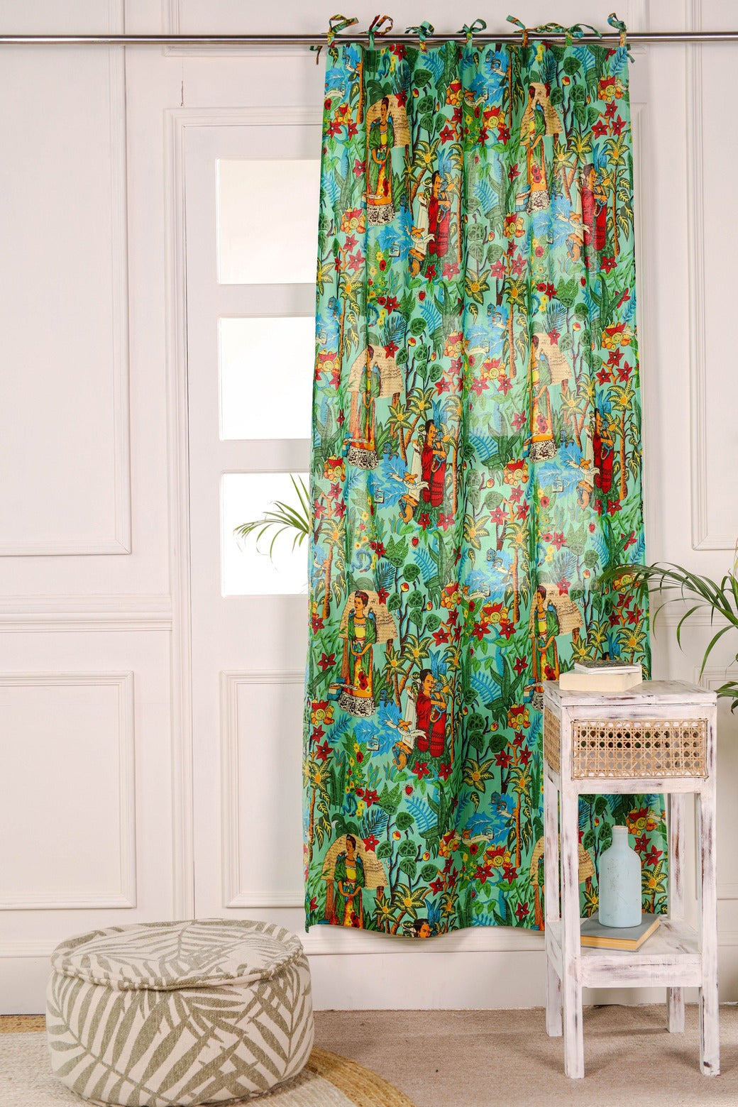 Green Frida Khalo Printed Curtain 1 Panel Set