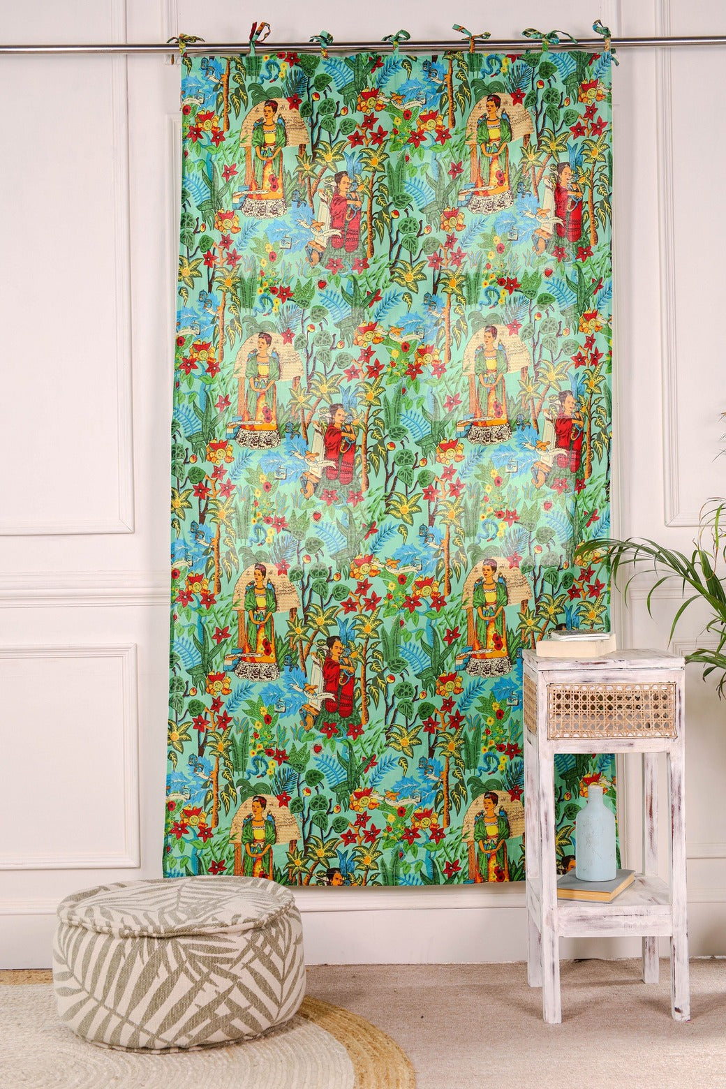 Green Frida Khalo Printed Curtain 1 Panel Set