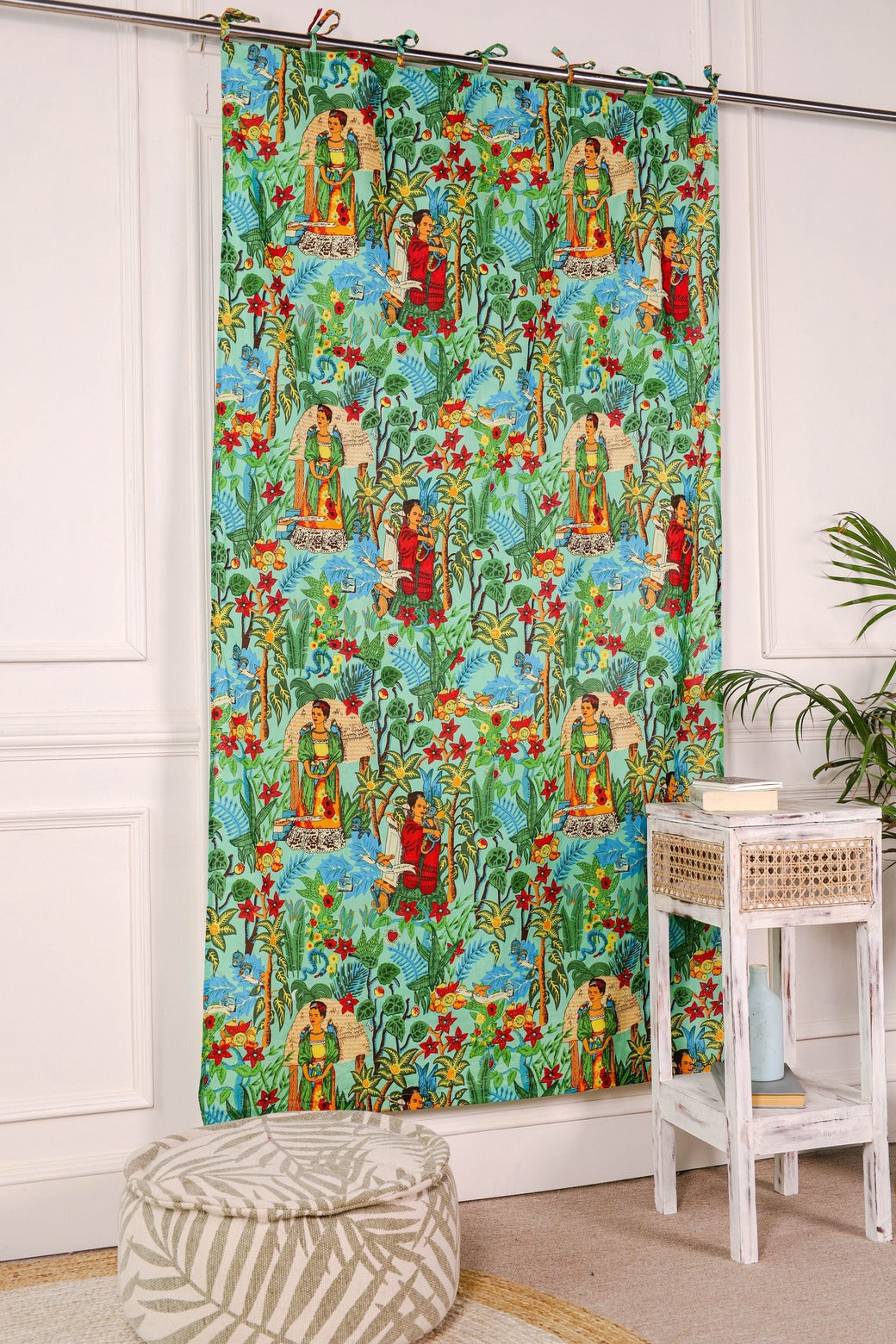 Green Frida Khalo Printed Curtain 1 Panel Set