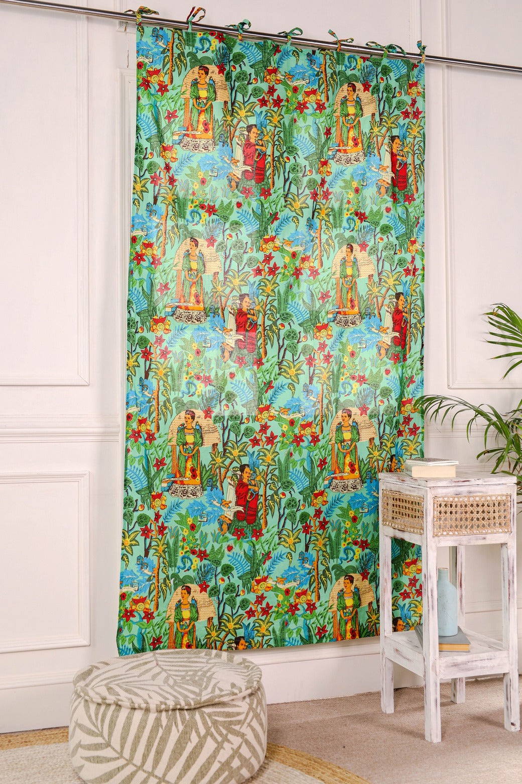 Green Frida Khalo Printed Curtain 1 Panel Set