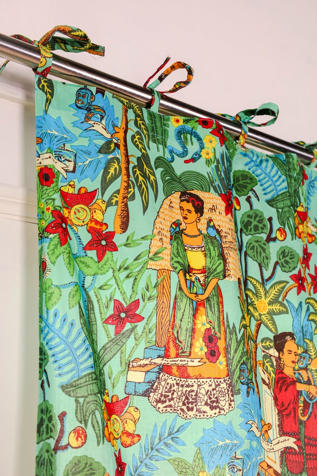 Green Frida Khalo Printed Curtain 1 Panel Set