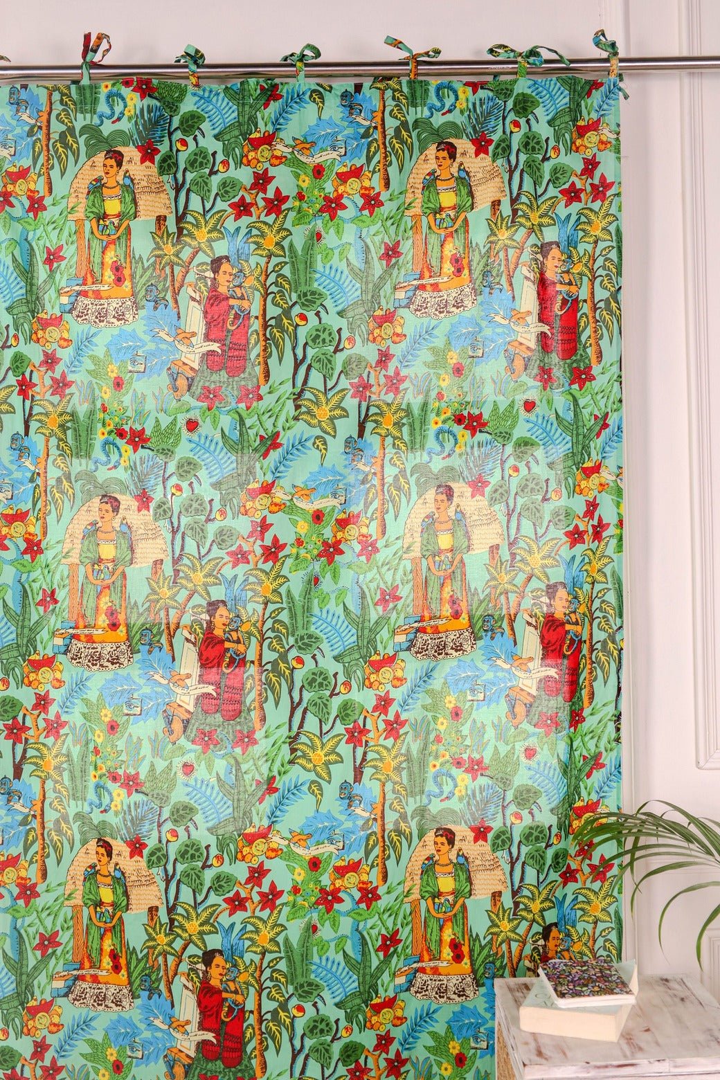 Green Frida Khalo Printed Curtain 1 Panel Set