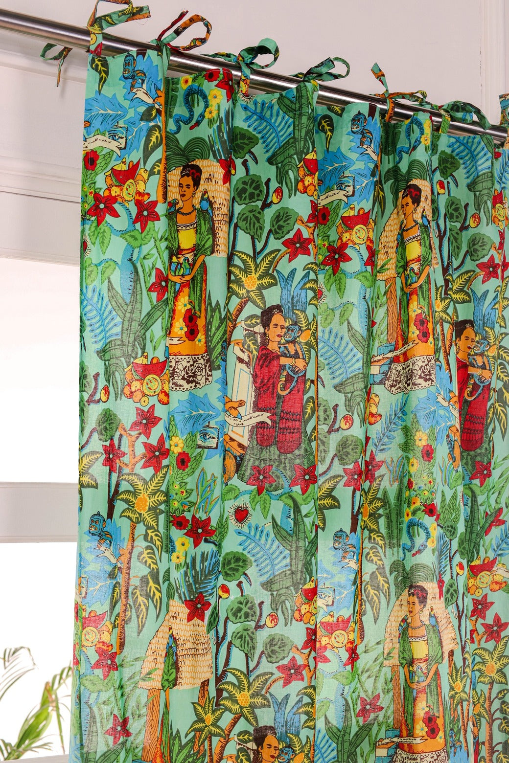 Green Frida Khalo Printed Curtain 1 Panel Set