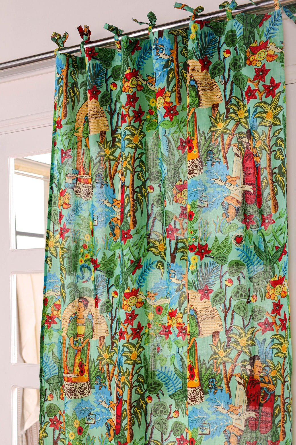 Green Frida Khalo Printed Curtain 1 Panel Set