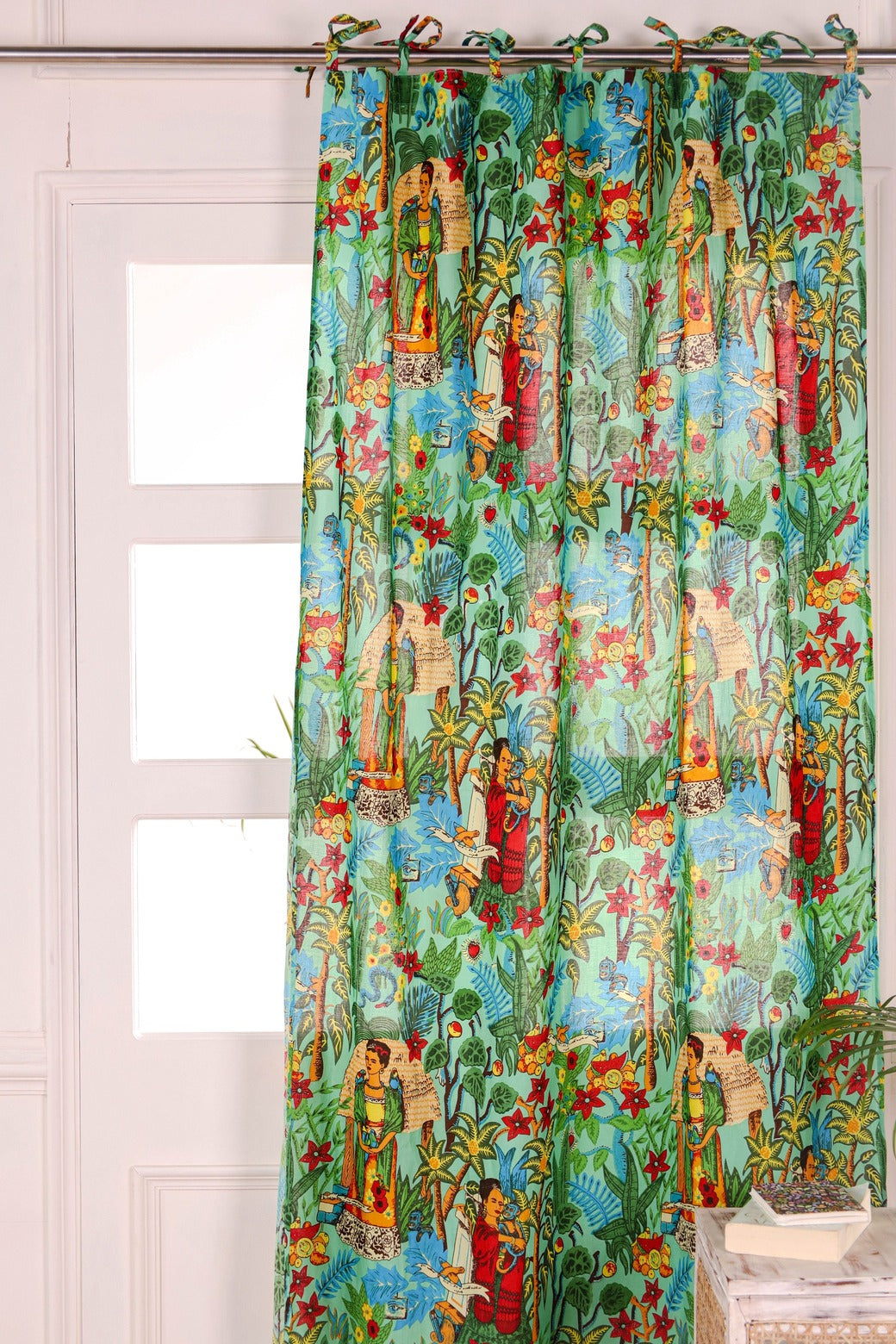 Green Frida Khalo Printed Curtain 1 Panel Set