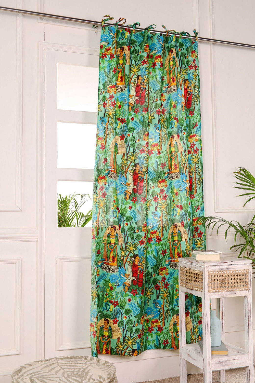 Green Frida Khalo Printed Curtain 1 Panel Set